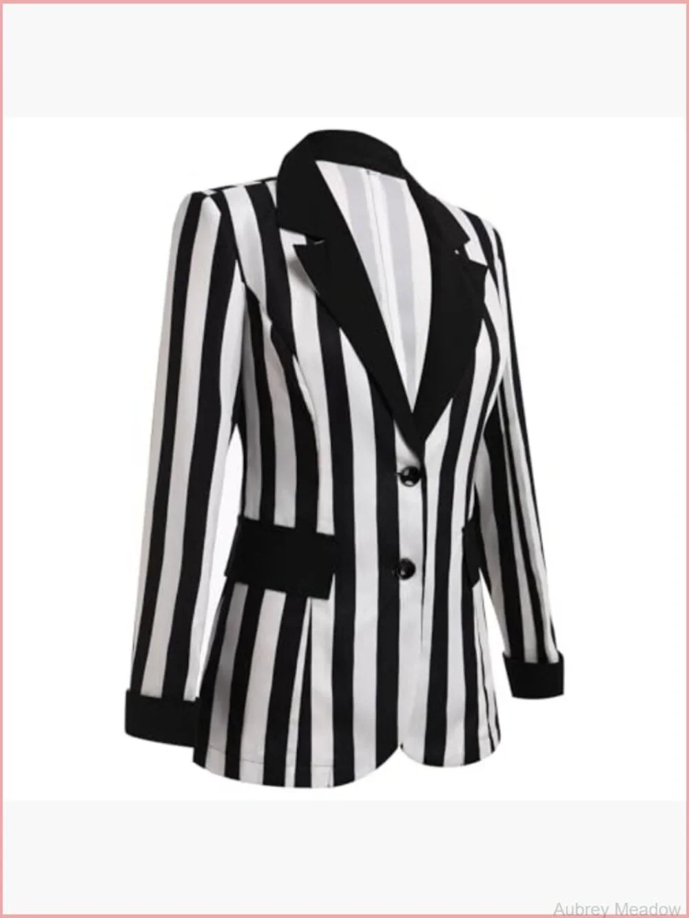 Striped Button Front Blazer Long Sleeve Notched Lapel Office Jacket